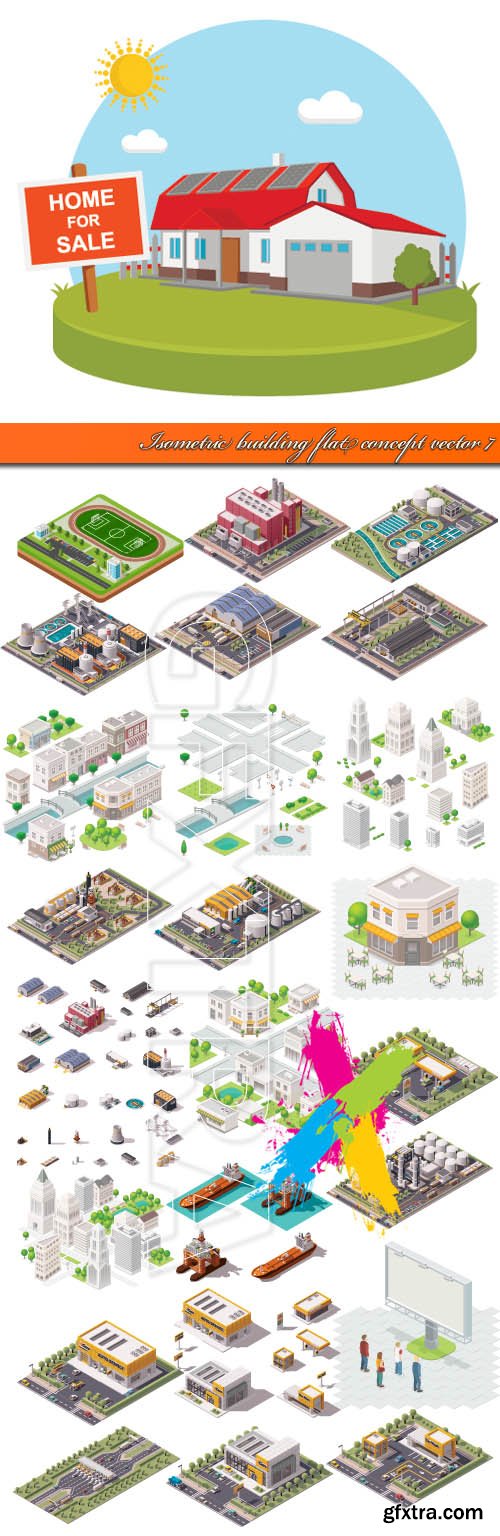 Isometric building flat concept vector 7