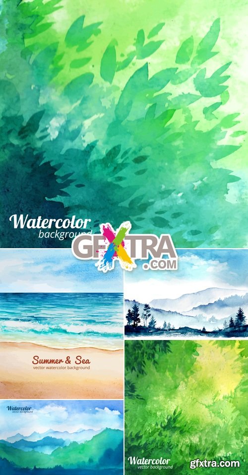 Watercolor Summer Nature Backgrounds Vector