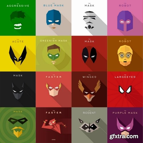 Collection of vector image mask superhero 25 EPS