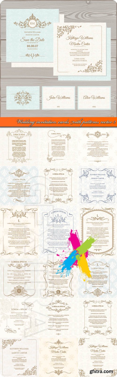 Wedding invitation cards with patterns vector 2