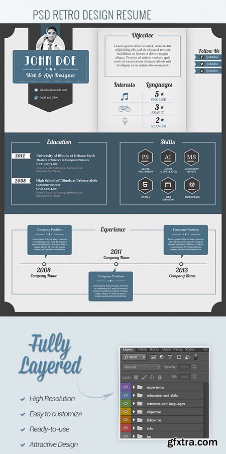 Retro Design Resume PSD Template