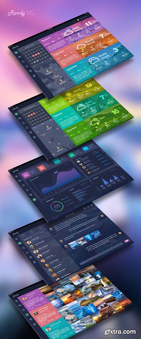 Colourful Traveler Application Dashboard PSD Templates