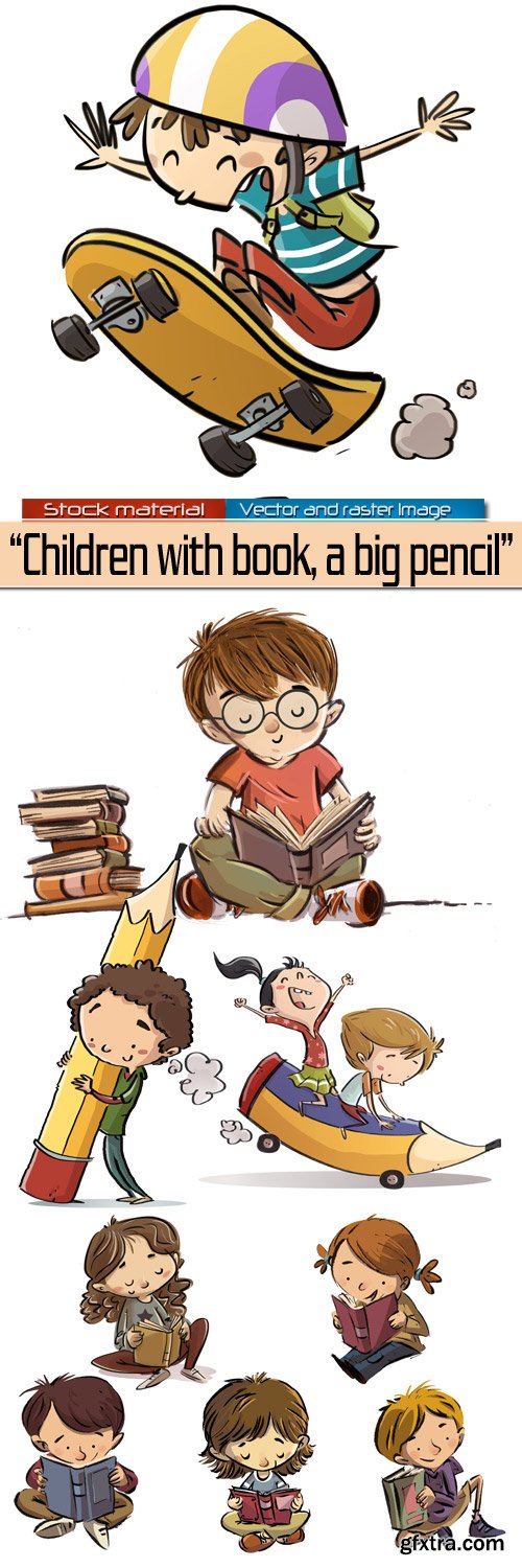 Children with big pencil