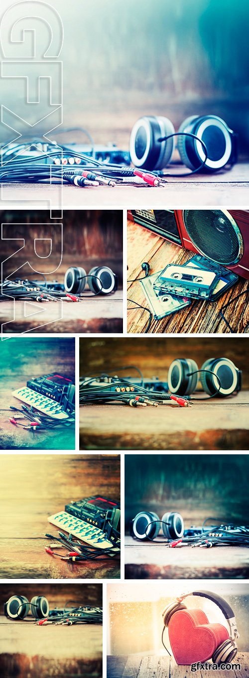 Stock Photos - DJ equipment on rustic wooden background