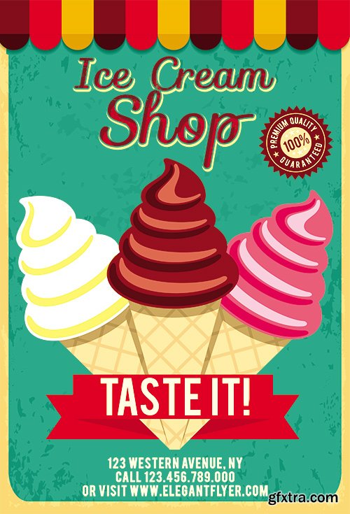 Ice Cream Shop Flyer PSD Template + Facebook Cover