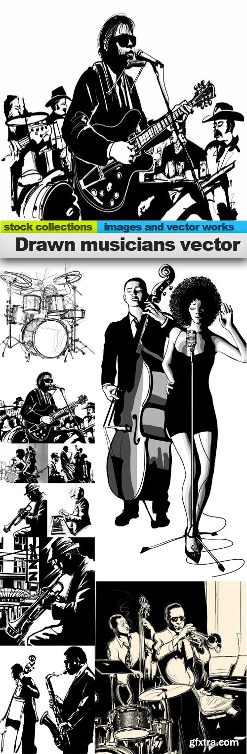 Drawn musicians vector, 10 x EPS