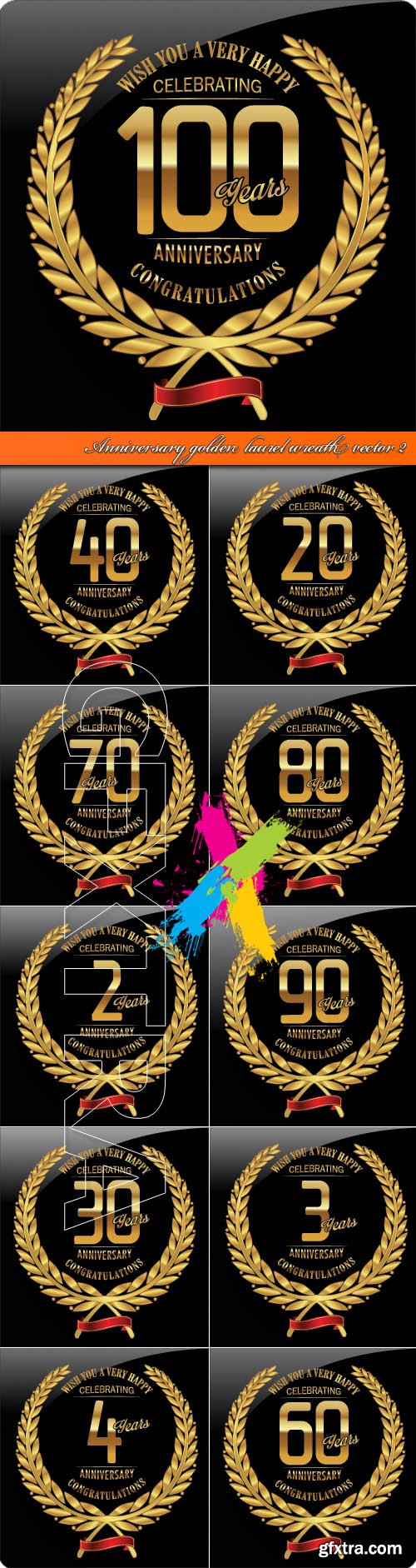 Anniversary golden laurel wreath vector 2