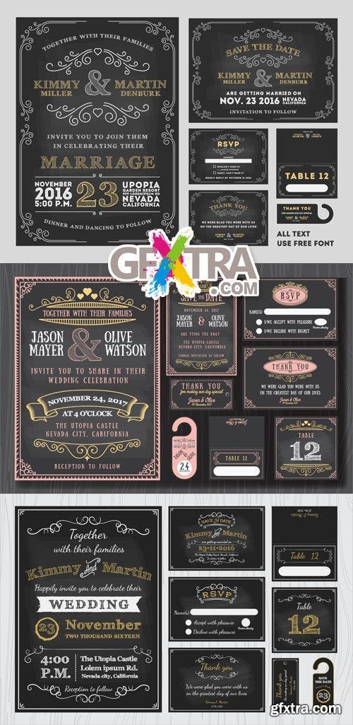 Chalkboard Wedding Cards Vector