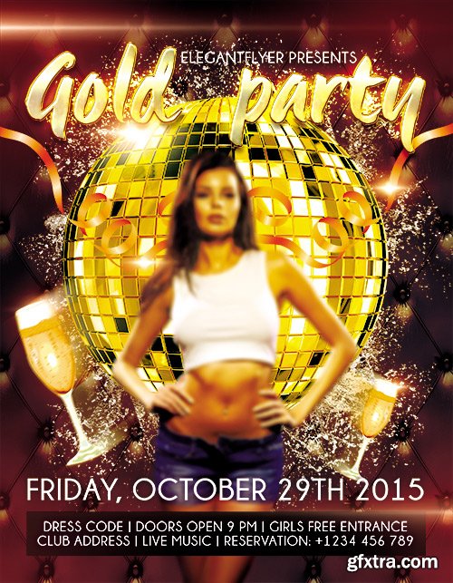 Gold Party Flyer PSD Template + Facebook Cover