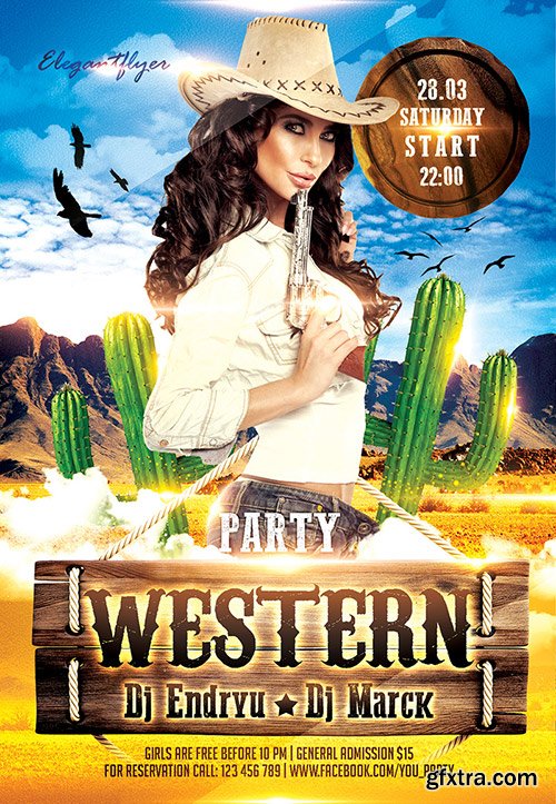 Western Party Flyer PSD Template + Facebook Cover