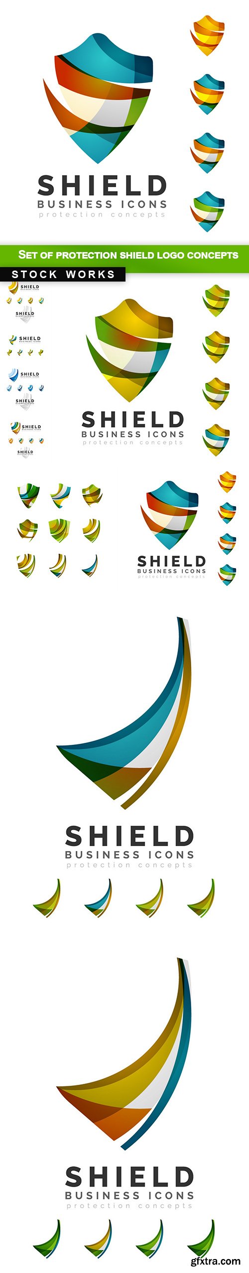 Set of protection shield logo concepts - 9 EPS