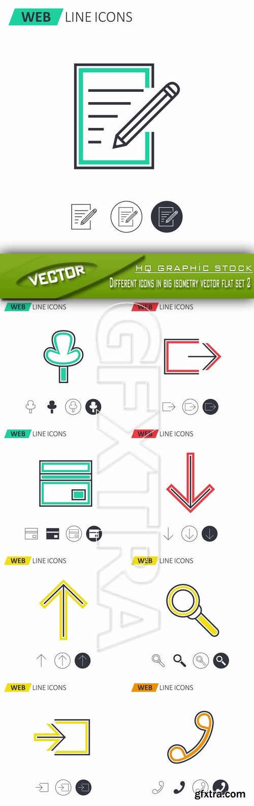 Stock Vector - Different icons in big isometry vector flat set 2