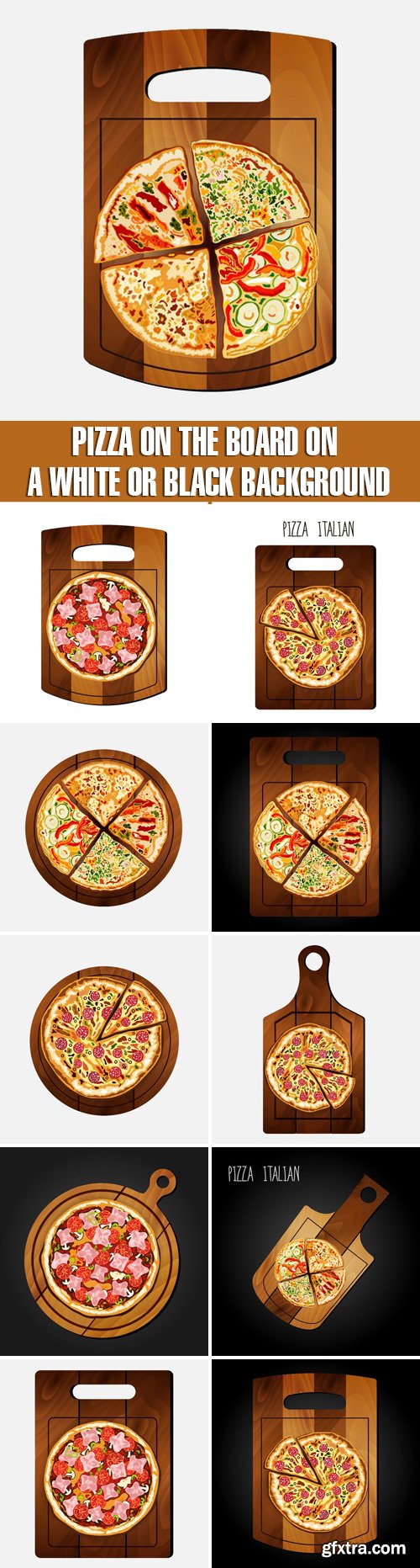 Stock Vectors - Pizza on the board on a white or black background