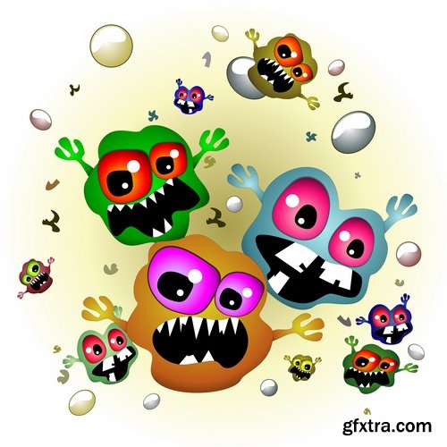 Collection of vector picture cartoon microbe virus 25 EPS