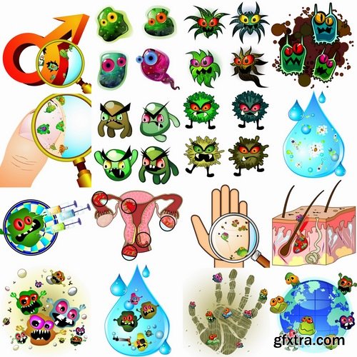 Collection of vector picture cartoon microbe virus 25 EPS