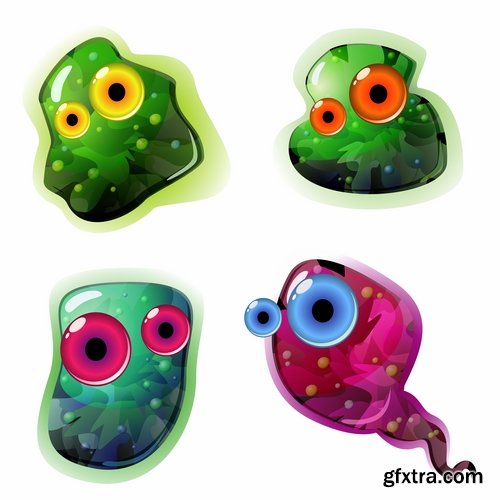 Collection of vector picture cartoon microbe virus 25 EPS