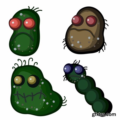 Collection of vector picture cartoon microbe virus 25 EPS