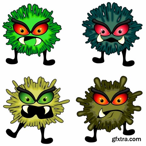 Collection of vector picture cartoon microbe virus 25 EPS