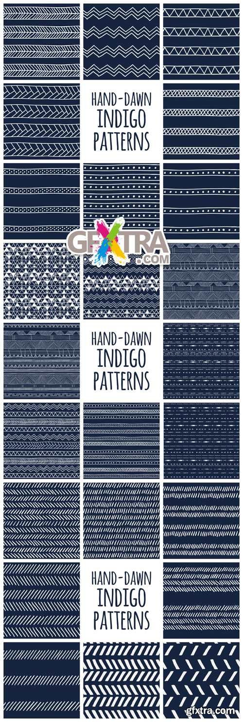 Hand Drawn Indigo Patterns Vector