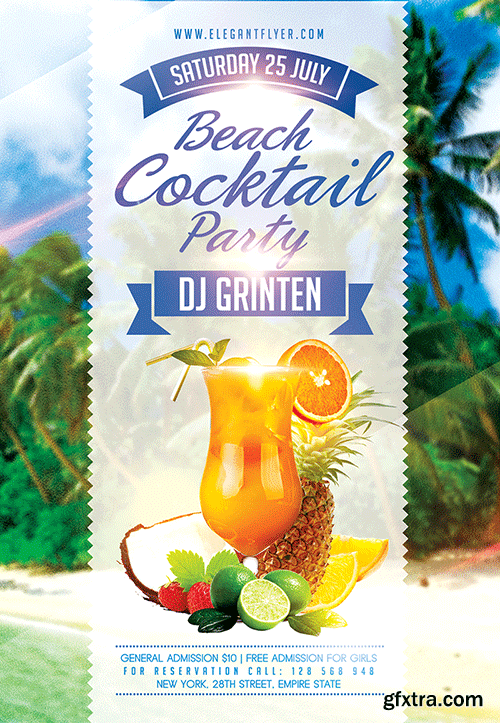 Beach Cocktail Party Flyer PSD Template + Facebook Cover