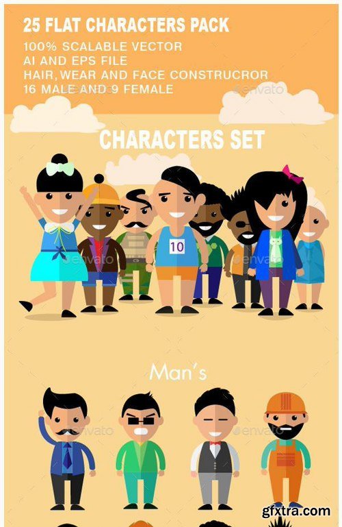 Graphicriver 25 Flat Characters Design Vector Pack 12212224