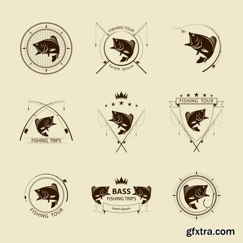 Fishing - Collection of labels and signs in Vector