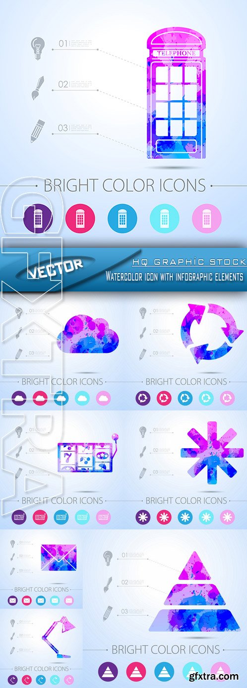 Stock Vector - Watercolor icon with infographic elements