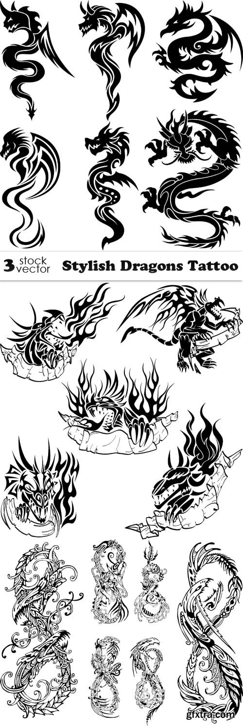 Vectors - Stylish Dragons Tattoo