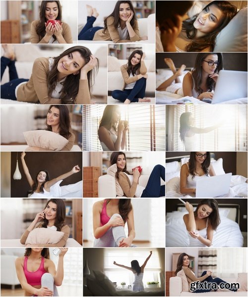 Collection female girl indoors on the couch with a laptop and phone 25 HQ Jpeg