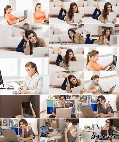 Collection girl woman in the room on the couch with a laptop and telephone blanket bed 25 HQ Jpeg