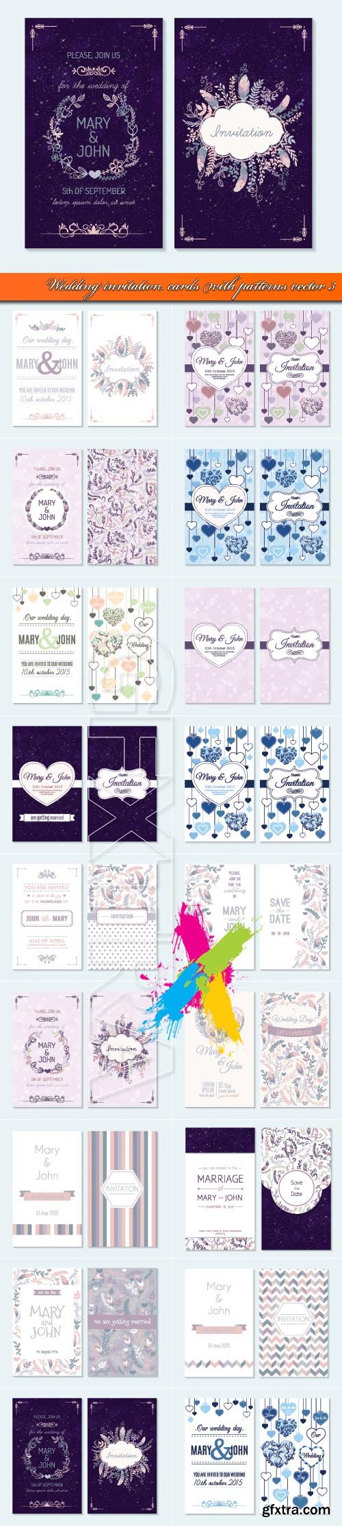 Wedding invitation cards with patterns vector 3