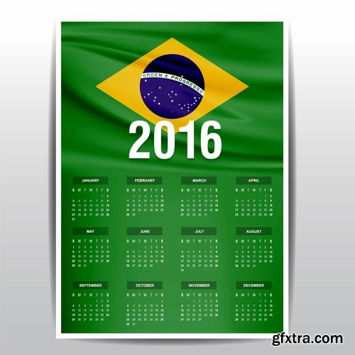 Collection picture vector calendar 2016 against a background of flags of different countries 25 EPS