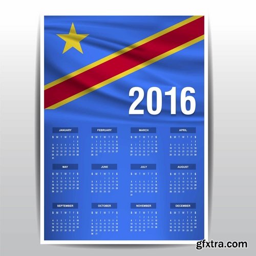 Collection picture vector calendar 2016 against a background of flags of different countries 25 EPS