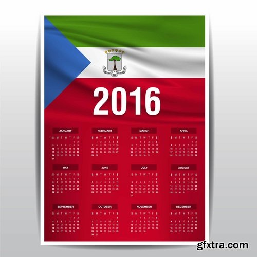 Collection picture vector calendar 2016 against a background of flags of different countries 25 EPS