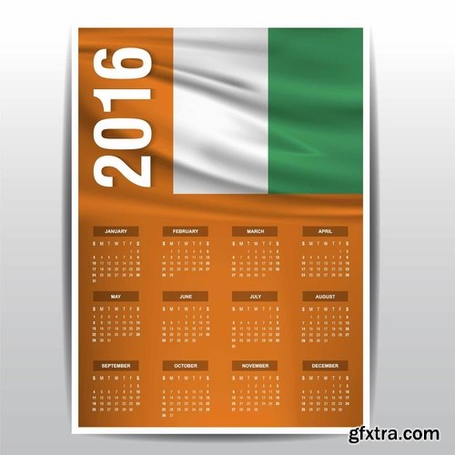 Collection picture vector calendar 2016 against a background of flags of different countries 25 EPS