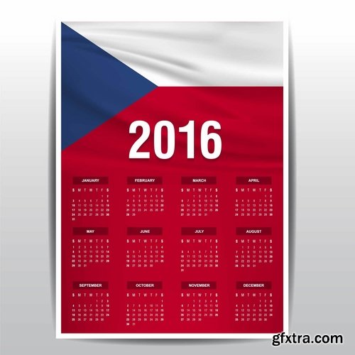 Collection picture vector calendar 2016 against a background of flags of different countries 25 EPS