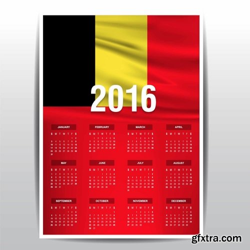 Collection picture vector calendar 2016 against a background of flags of different countries 25 EPS