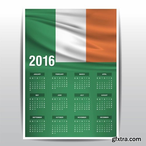 Collection picture vector calendar 2016 against a background of flags of different countries 25 EPS