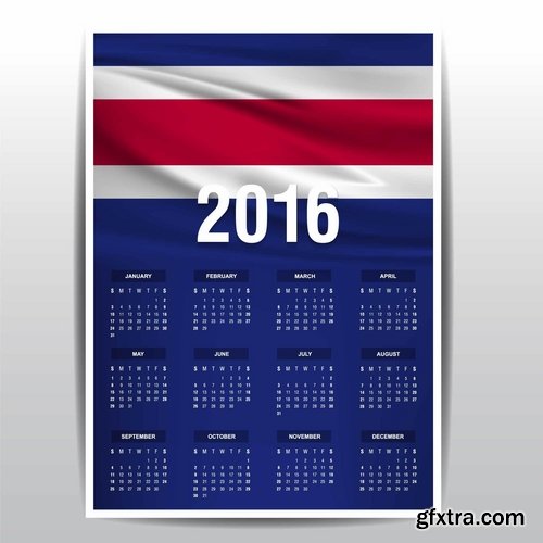 Collection picture vector calendar 2016 against a background of flags of different countries 25 EPS