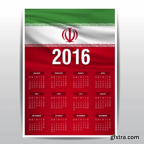 Collection picture vector calendar 2016 against a background of flags of different countries 25 EPS