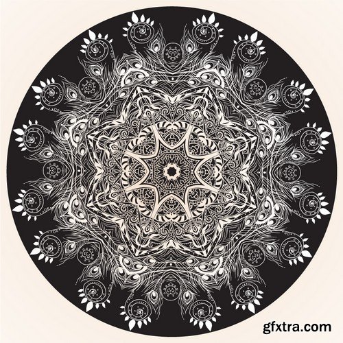 Stock Vectors - Ornament black white card with mandala 6, 25xEPS