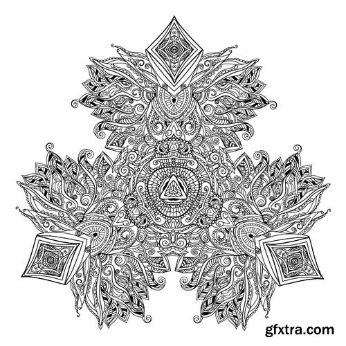 Stock Vectors - Ornament black white card with mandala 6, 25xEPS