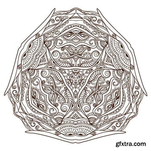 Stock Vectors - Ornament black white card with mandala 6, 25xEPS