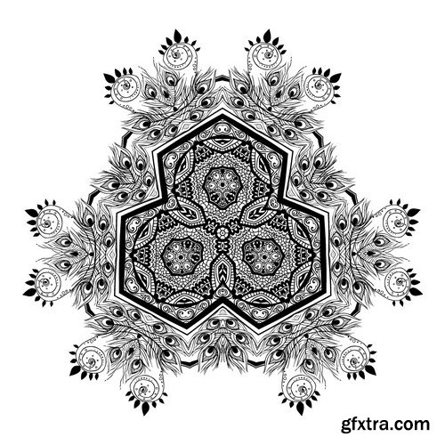 Stock Vectors - Ornament black white card with mandala 6, 25xEPS