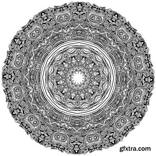 Stock Vectors - Ornament black white card with mandala 6, 25xEPS