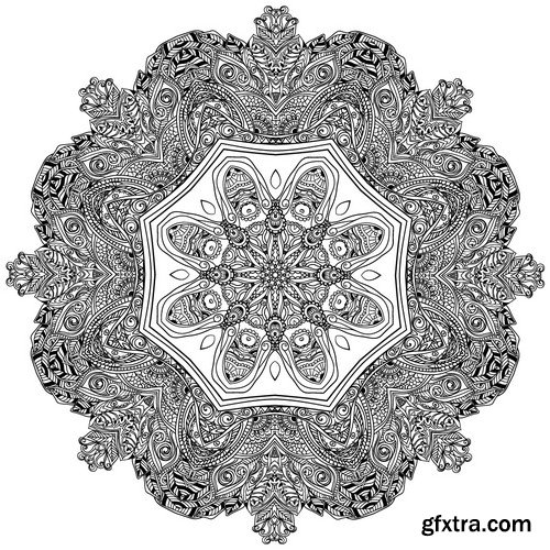 Stock Vectors - Ornament black white card with mandala 6, 25xEPS