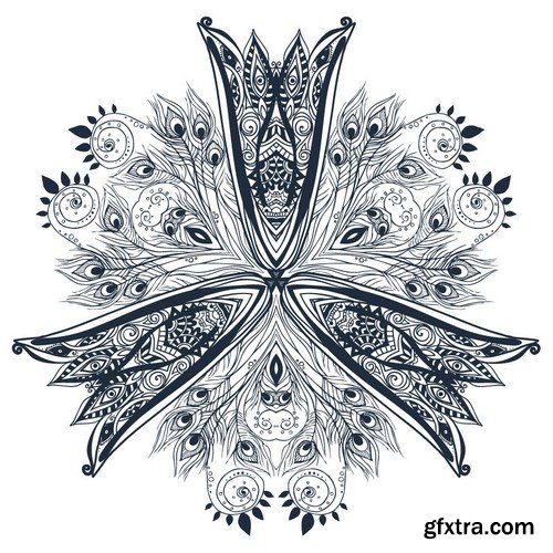 Stock Vectors - Ornament black white card with mandala 6, 25xEPS