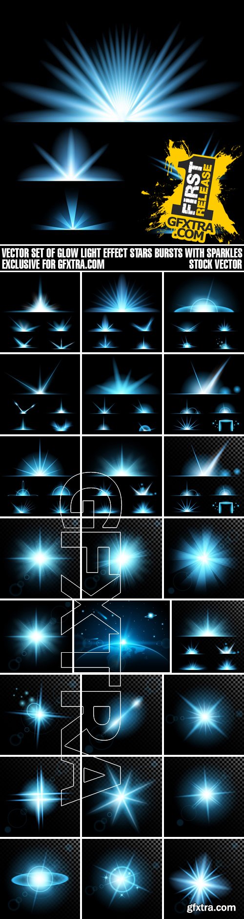 Stock Vectors - Vector set of glow light effect stars bursts with sparkles, 25xEPS