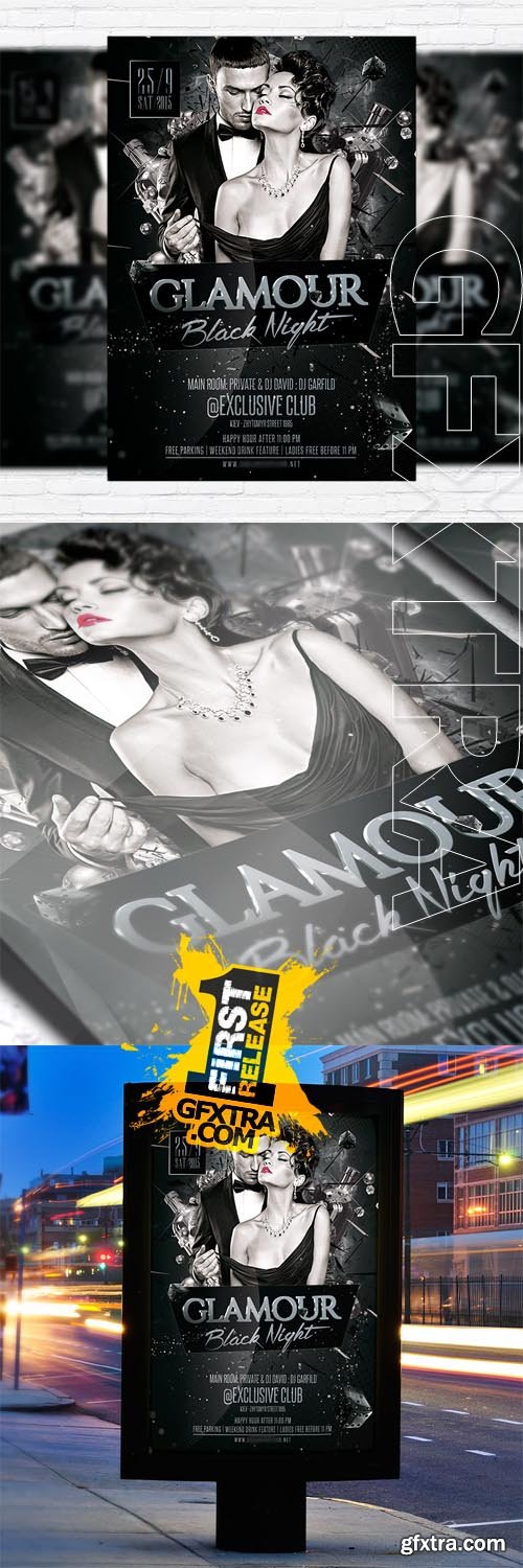 Glamour Black Night - Flyer Template + Facebook Cover