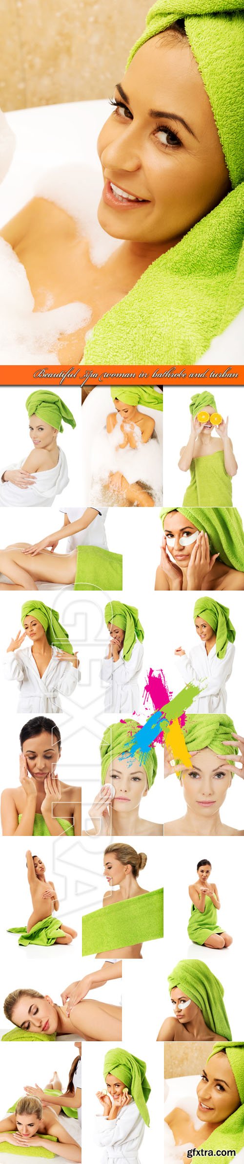 Beautiful spa woman in bathrobe and turban - Stock Photo